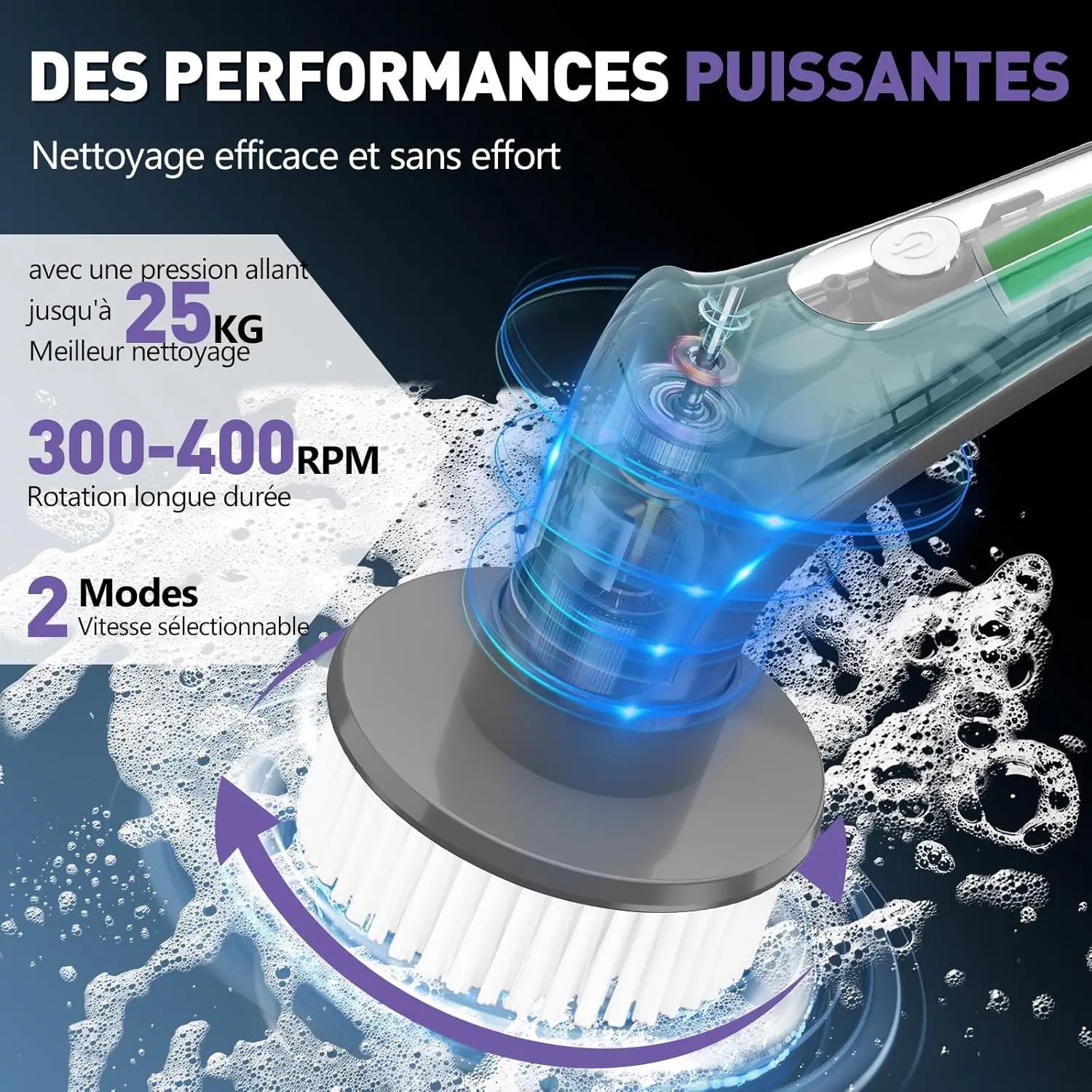 Brosse électrique de nettoyage sans fil + 9 têtes de brosse interchangeables Hydrolab France
