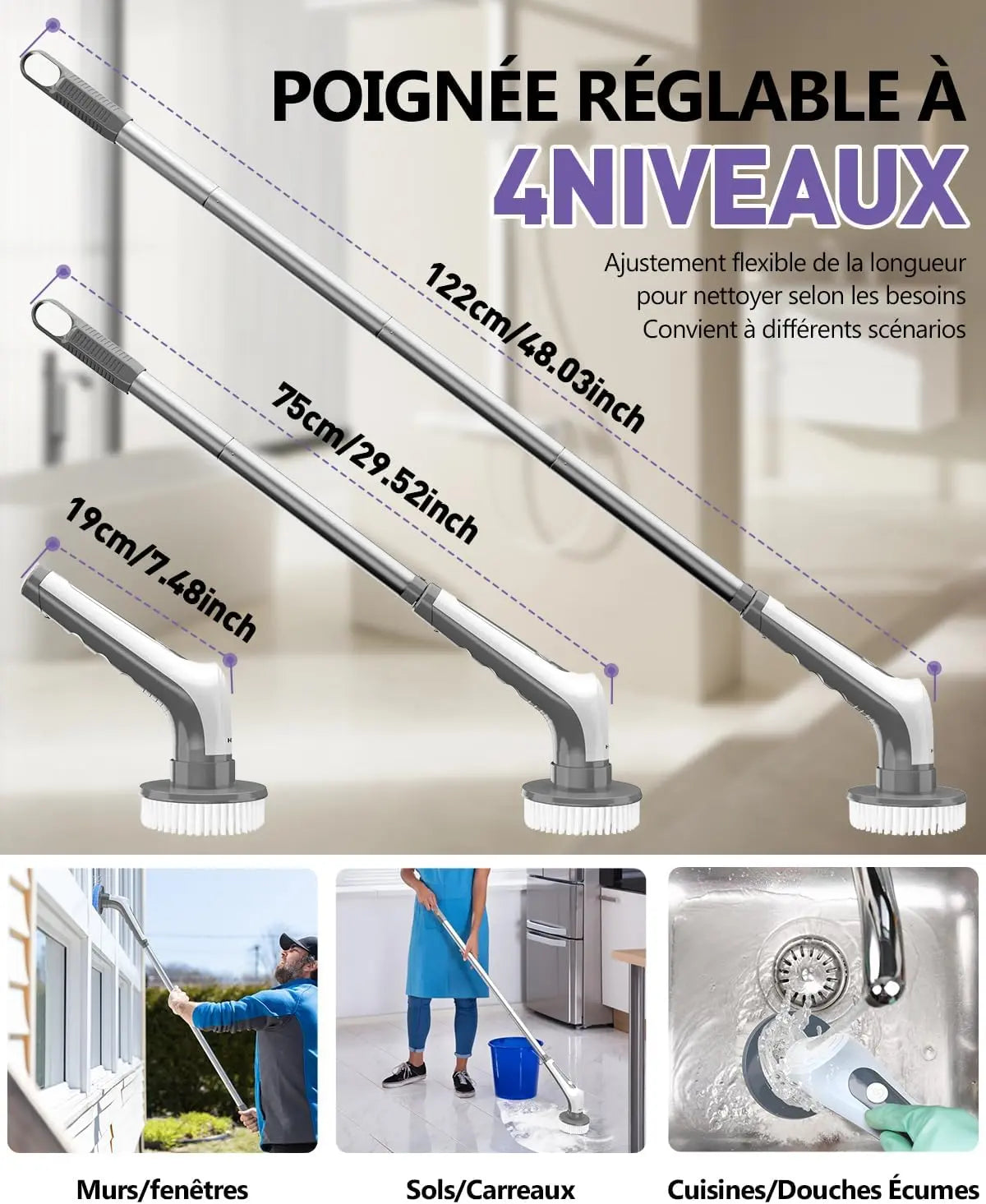 Brosse électrique de nettoyage sans fil + 9 têtes de brosse interchangeables Hydrolab France