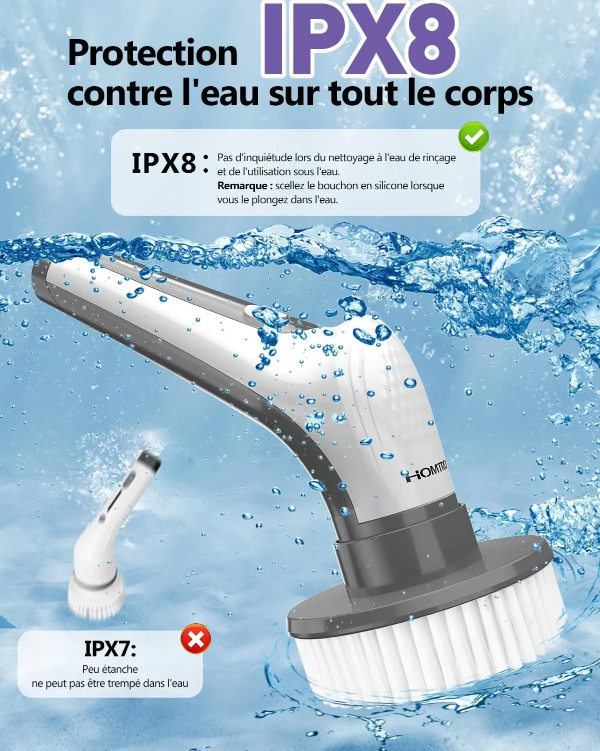 Brosse électrique de nettoyage sans fil + 9 têtes de brosse interchangeables Hydrolab France
